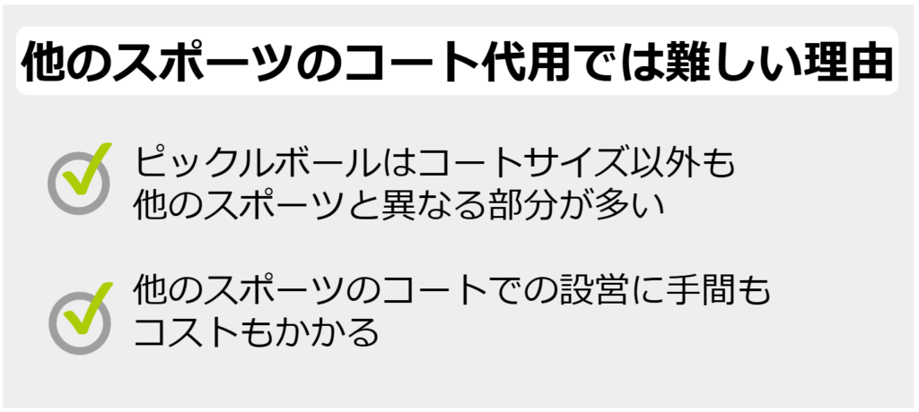 他のスポーツのコート代用では難しい理由
