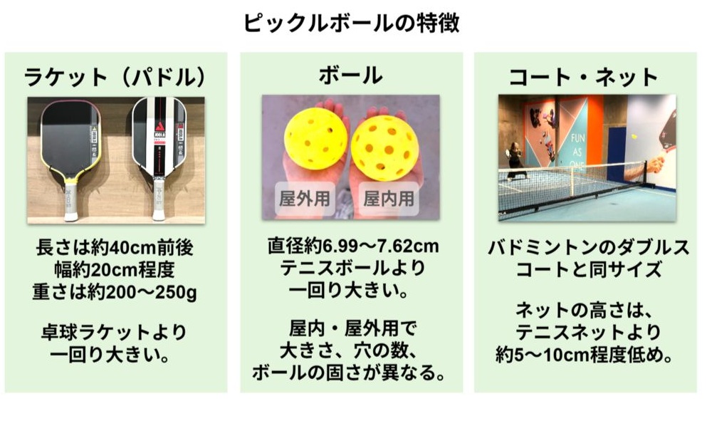 ピックルボールの特徴を解説した図