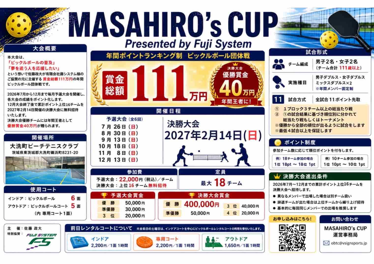 MASAHIRO's CUP Presented by Fuji system|日程・会場・参加方法まとめ【ピックルボール大会情報】