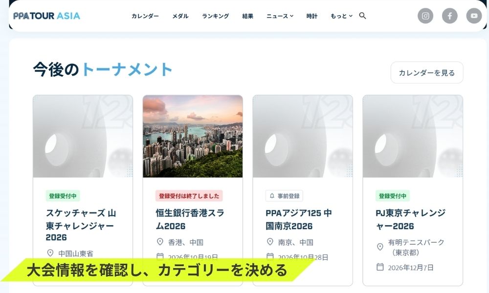 STEP2：大会情報を確認し、カテゴリーを決める